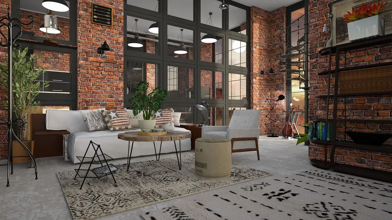 inspiracje ściany cegła beton drewno salon loft