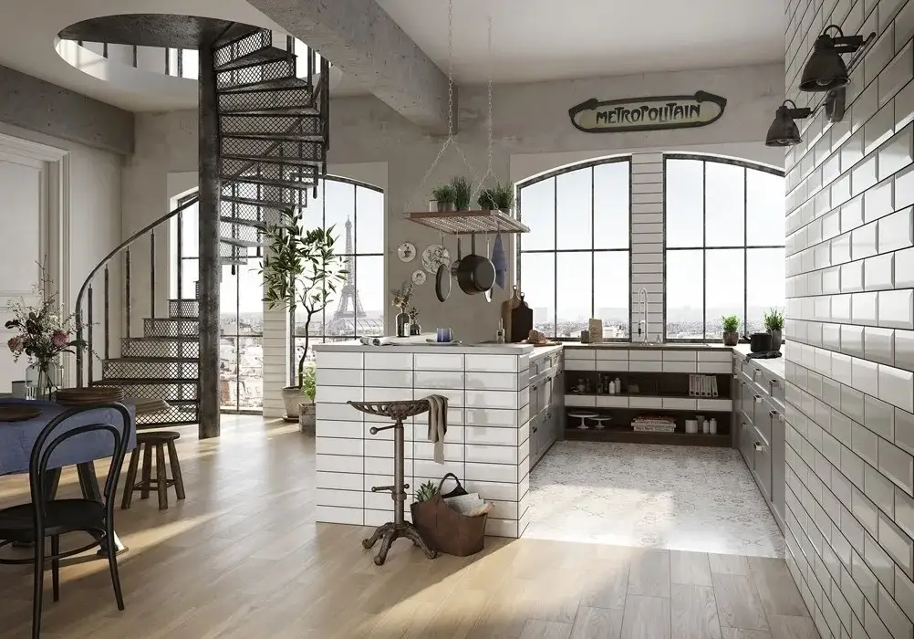 inspiracje połączenie podłóg kuchnia salon